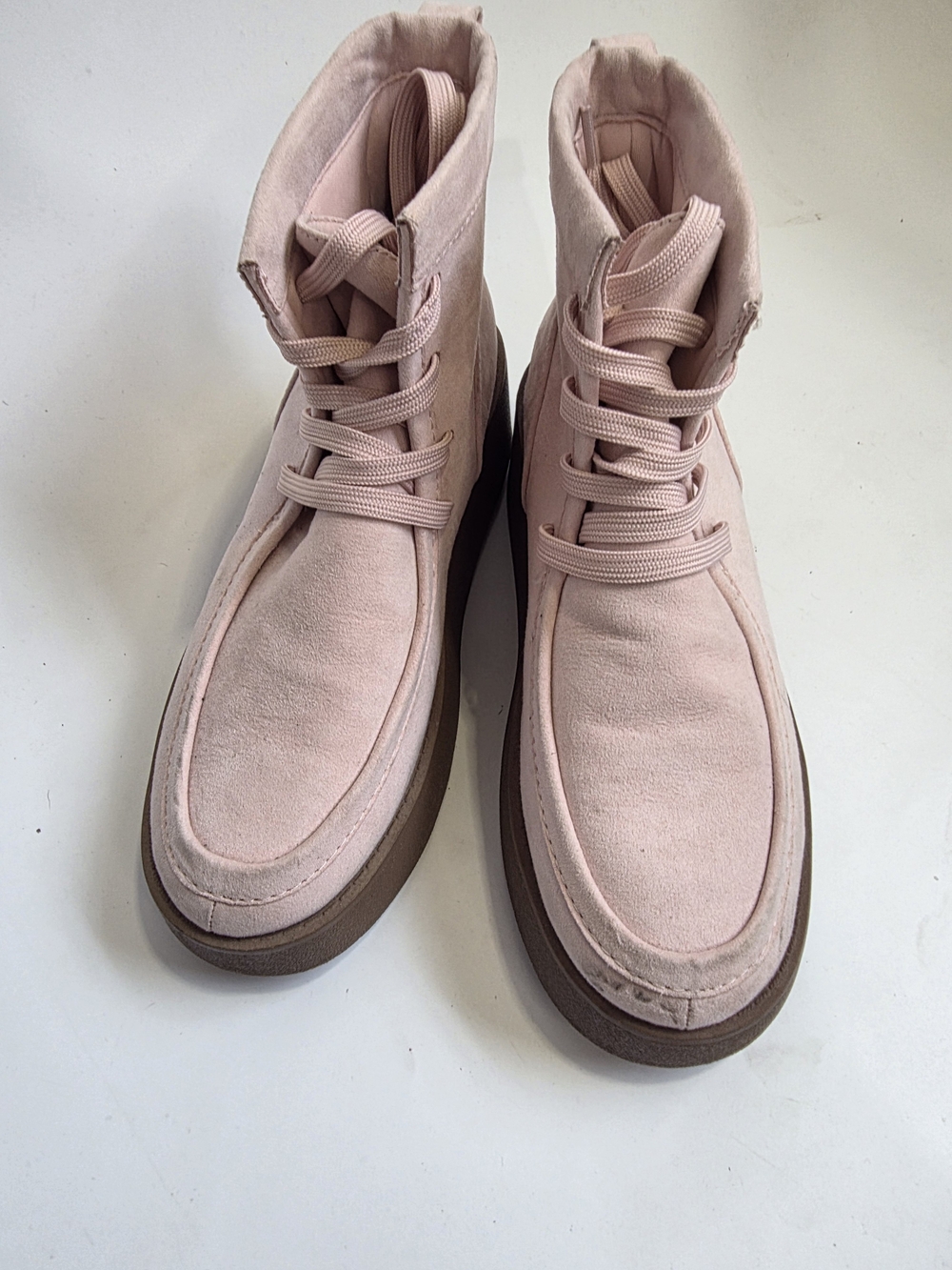 Old Navy Pink Suede Ankle Boots with Brown Sole Size 8